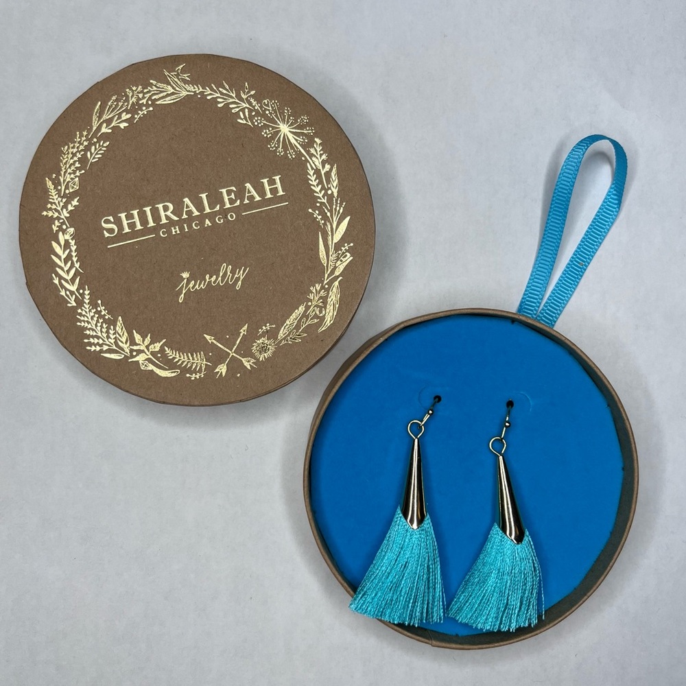 SHIRALEAH CHICAGO Tallulah Earrings Turquoise Blue Dangle Tassel NWT